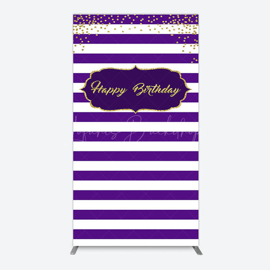 Lofaris White Purple Stripe Gold Glitter Birthday Rectangle Backdrop