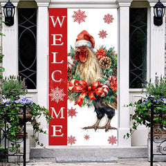 Lofaris White Red Snowy Big Cock Xmas Welcome Door Cover