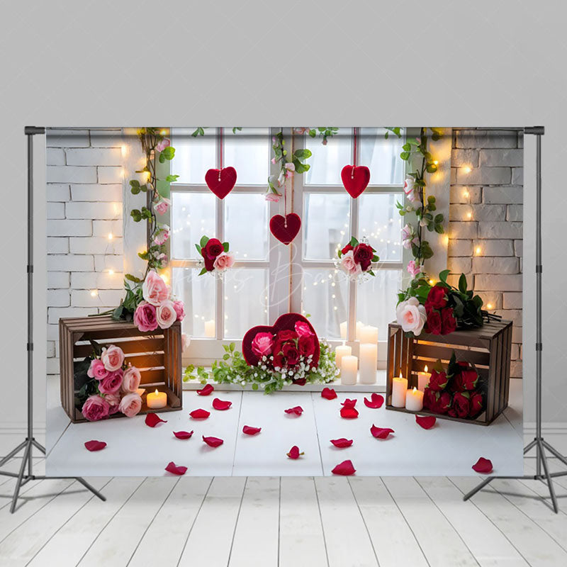 Lofaris White Romantic Floral Window Valentines Day Backdrop