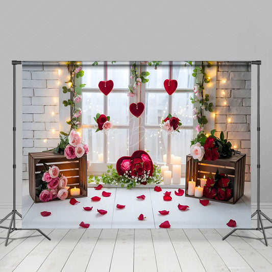 Lofaris White Romantic Floral Window Valentines Day Backdrop