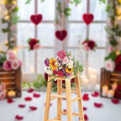 Lofaris White Romantic Floral Window Valentines Day Backdrop