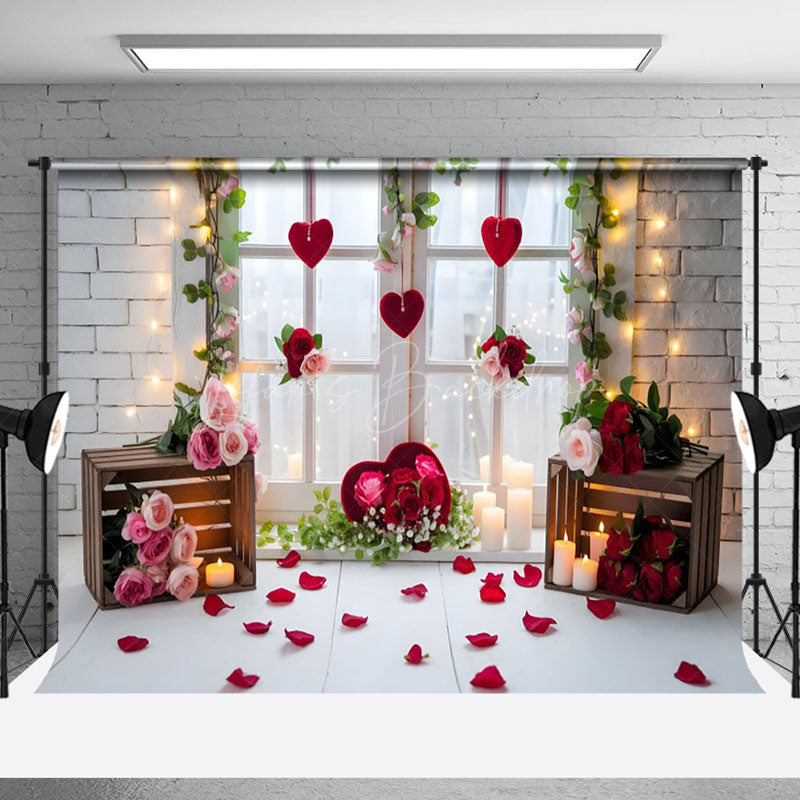 Lofaris White Romantic Floral Window Valentines Day Backdrop