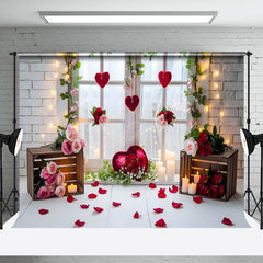 Lofaris White Romantic Floral Window Valentines Day Backdrop