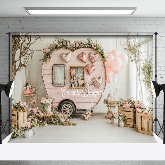 Lofaris White Room Pink Car Romantic Valentines Day Backdrop