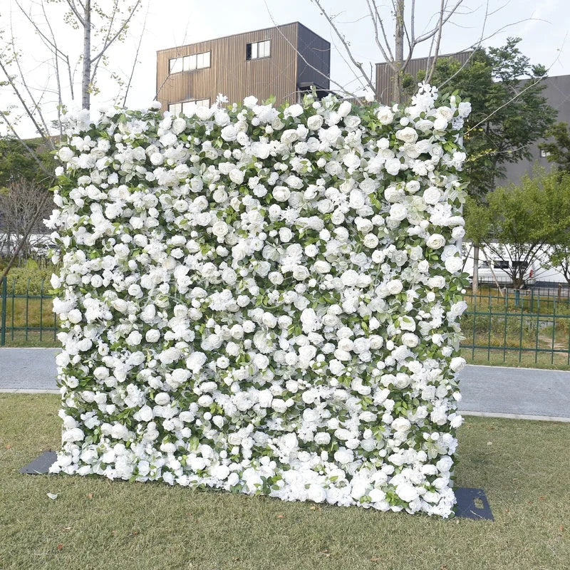 Lofaris White Rose and Green Foliage Artificial Flower Wall Elegant Wedding Party Decor Beautiful Event Backdrop