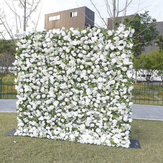 Lofaris White Rose and Green Foliage Artificial Flower Wall Elegant Wedding Party Decor Beautiful Event Backdrop
