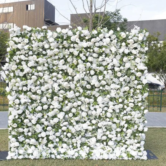 Lofaris White Rose and Green Foliage Artificial Flower Wall Elegant Wedding Party Decor Beautiful Event Backdrop
