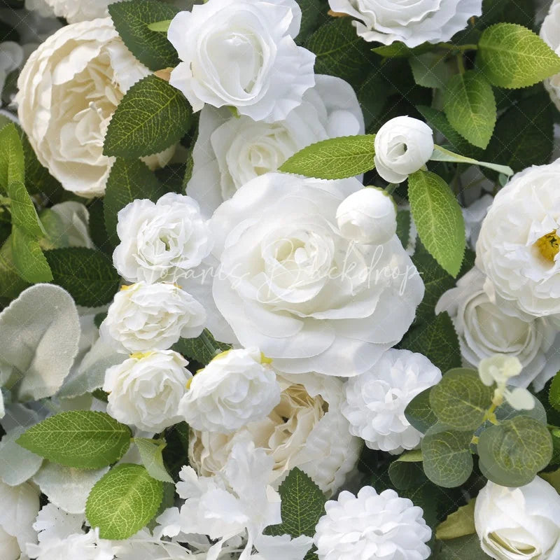 Lofaris White Rose and Green Foliage Artificial Flower Wall Elegant Wedding Party Decor Beautiful Event Backdrop