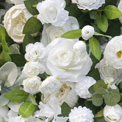 Lofaris White Rose and Green Foliage Artificial Flower Wall Elegant Wedding Party Decor Beautiful Event Backdrop