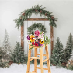 Lofaris White Shiplap Farmhouse Christmas Backdrop Simple Wreath Tree Photography Background