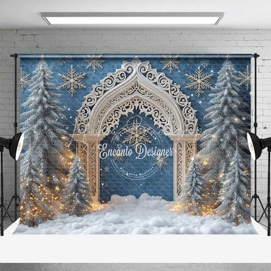 Lofaris White Silver Arch Christmas Backdrop Blue Winter Wonderland Snowflake Photography Background