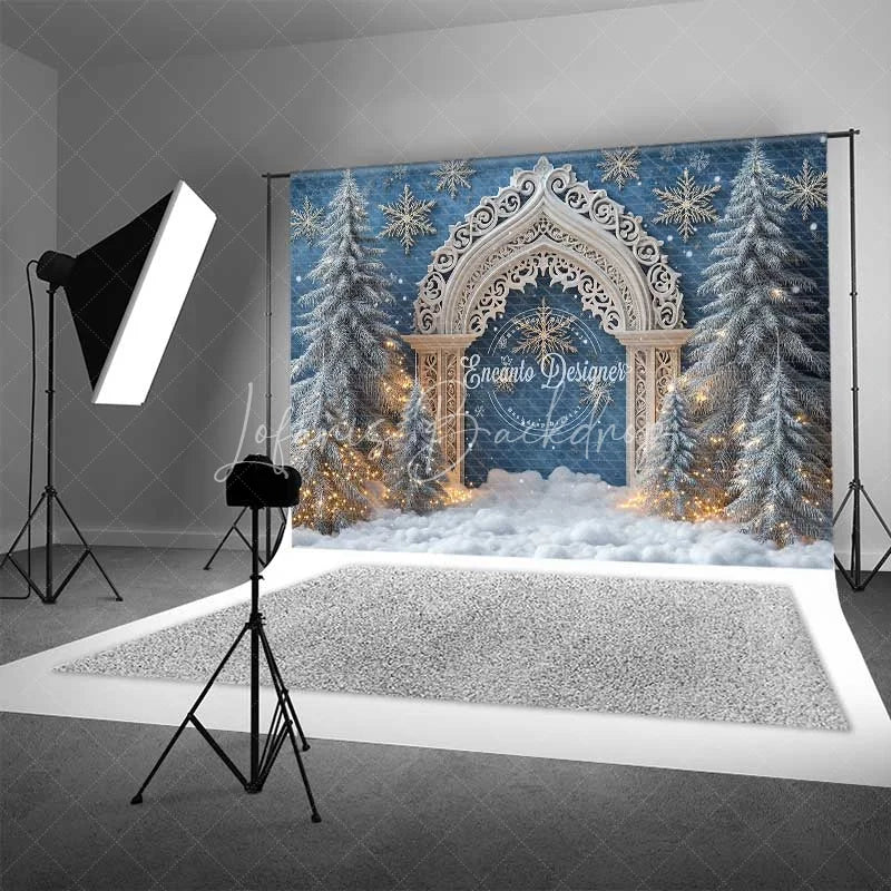Lofaris White Silver Arch Christmas Backdrop Blue Winter Wonderland Snowflake Photography Background
