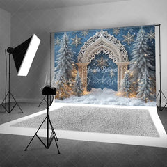 Lofaris White Silver Arch Christmas Backdrop Blue Winter Wonderland Snowflake Photography Background