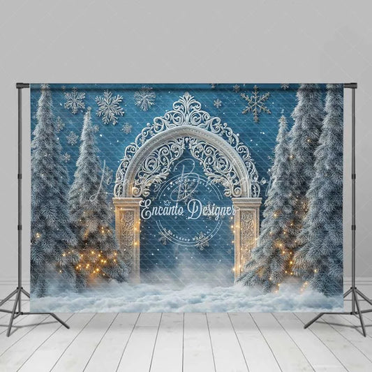 Lofaris White Silver Arch Lights Christmas Backdrop Blue Winter Wonderland Snowflake Photography Background
