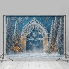 Lofaris White Silver Arch Lights Christmas Backdrop Blue Winter Wonderland Snowflake Photography Background