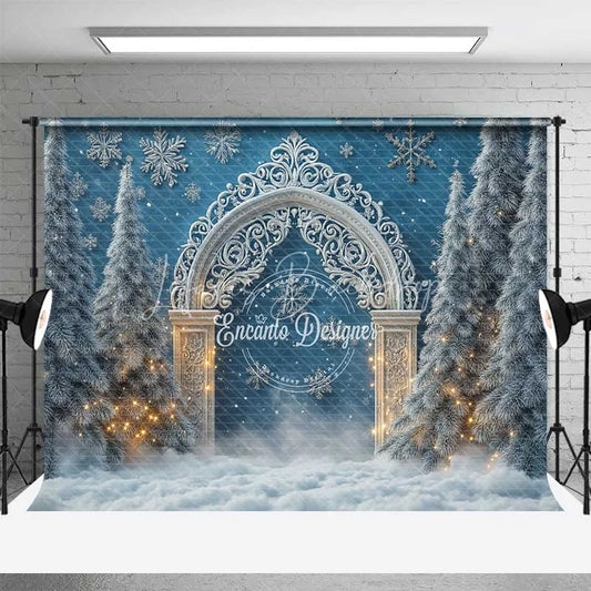 Lofaris White Silver Arch Lights Christmas Backdrop Blue Winter Wonderland Snowflake Photography Background
