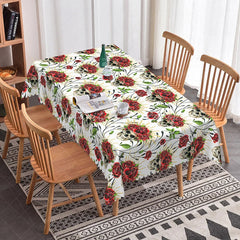 Lofaris White Skull and Red Rose Rectangle Tablecloth Tattoo Style Floral Skeleton Edgy Valentine Dining Decor