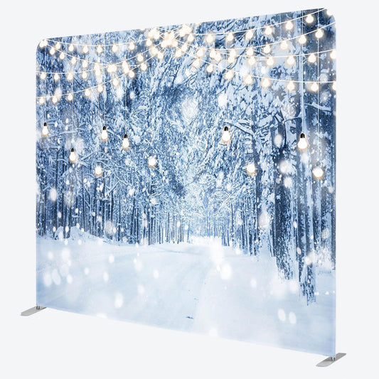 Lofaris White Snowfield Forest Lights Christmas Backdrop