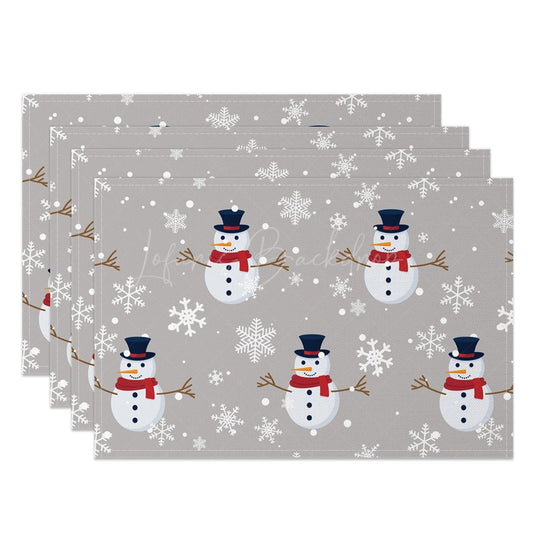 Lofaris White Snowflake Snowman Grey Set Of 4 Placemats