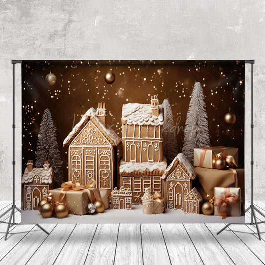 Lofaris White Snowy Gingerbread House Christmas Backdrop