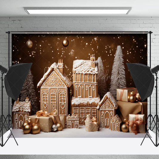 Lofaris White Snowy Gingerbread House Christmas Backdrop