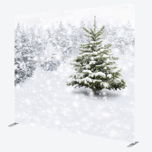 Lofaris White Snowy Winter Scene Square Tension Backdrop
