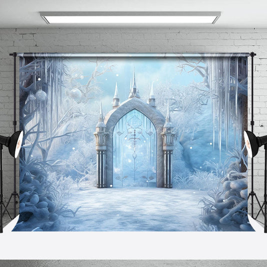 Lofaris White Snowy Wonderland Ice Pick Gate Photo Backdrop