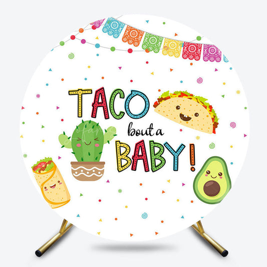 Lofaris White Taco Bout A Baby Colorful Dots Round Backdrop