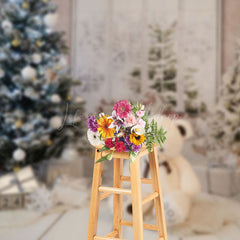 Lofaris White Teddy Bear Santa Room Christmas Tree Backdrop