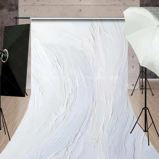 Lofaris White Textured Sweep Backdrop with Abstract Brush Strokes Elegant Minimalist Photography Studio Prop