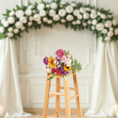 Lofaris White Tulle And Roses Floral Arch Wedding Backdrop