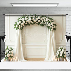 Lofaris White Tulle And Roses Floral Arch Wedding Backdrop