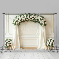 Lofaris White Tulle And Roses Floral Arch Wedding Backdrop