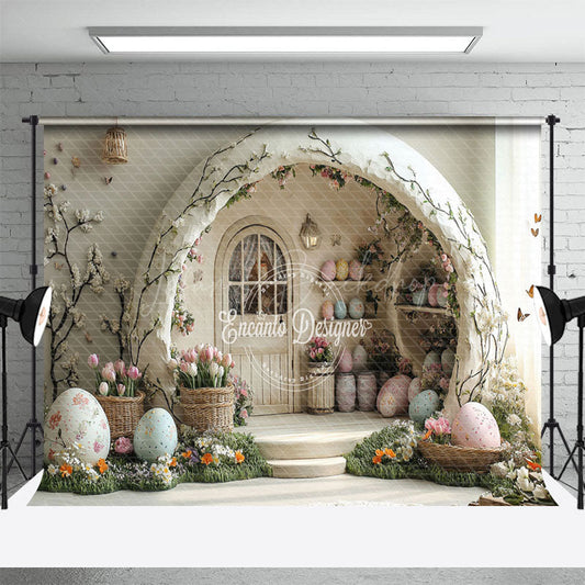 Lofaris White Wall Arch Hutch Eggs Floral Easter Backdrop