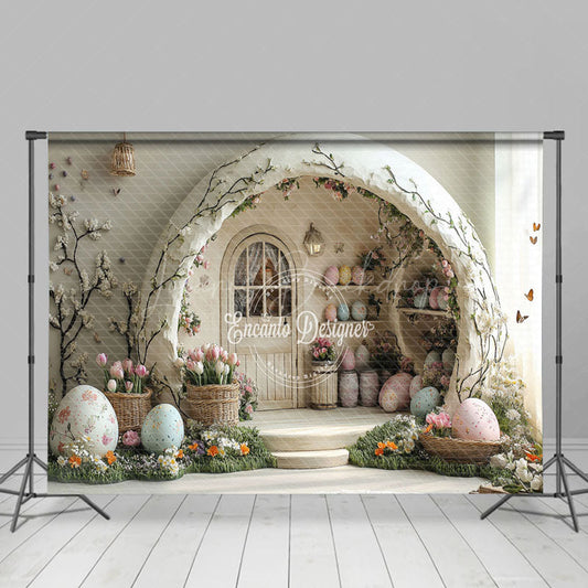 Lofaris White Wall Arch Hutch Eggs Floral Easter Backdrop
