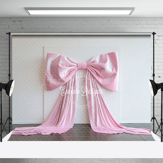 Lofaris White Wall Fine Art Pink Satin Bow Wedding Backdrop