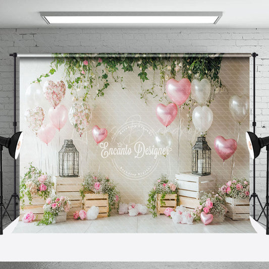 Lofaris White Wall Floral Plant Balloons Romantic Backdrop