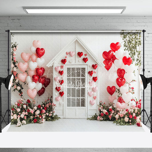 Lofaris White Wall House Balloons Romantic Floral Backdrop
