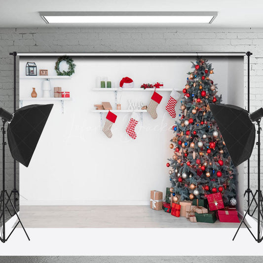 Lofaris White Wall Storage Rack Sock Christmas Tree Backdrop