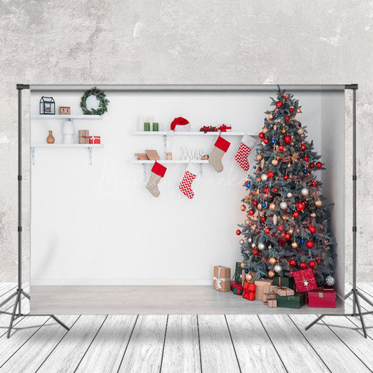 Lofaris White Wall Storage Rack Sock Christmas Tree Backdrop