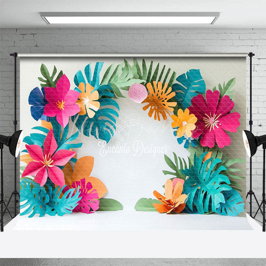 Lofaris White Wall Tropical Flowers Summer Photography Backdrop