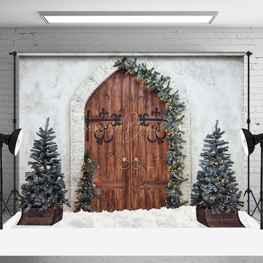 Lofaris White Wall Xmas Tree Wood Cowboy Holiday Backdrop