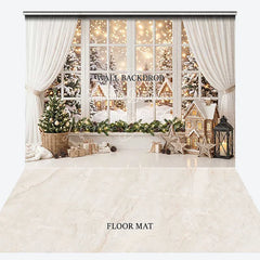 Lofaris White Window Snowy Christmas Tree Gifts Garland Combo Set Backdrop Winter Holiday Party Decor