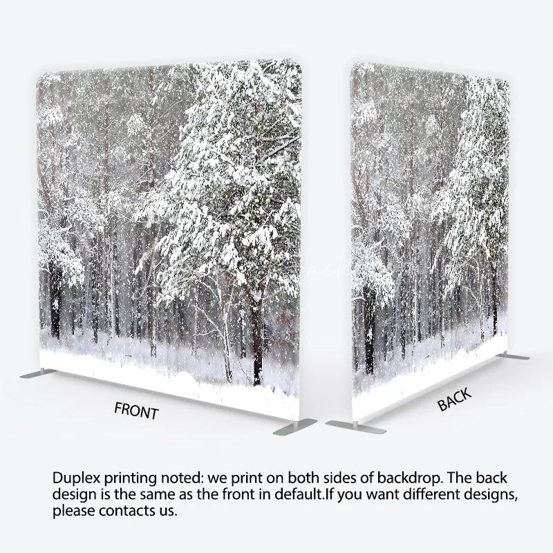 Lofaris White Winter Forest with Falling Snow Square Double-Sided Backdrop Serene Snowy Landscape for Holiday Photography