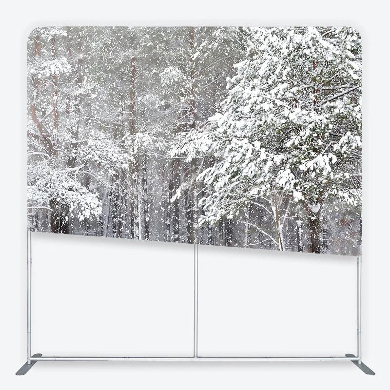 Lofaris White Winter Forest with Falling Snow Square Double-Sided Backdrop Serene Snowy Landscape for Holiday Photography