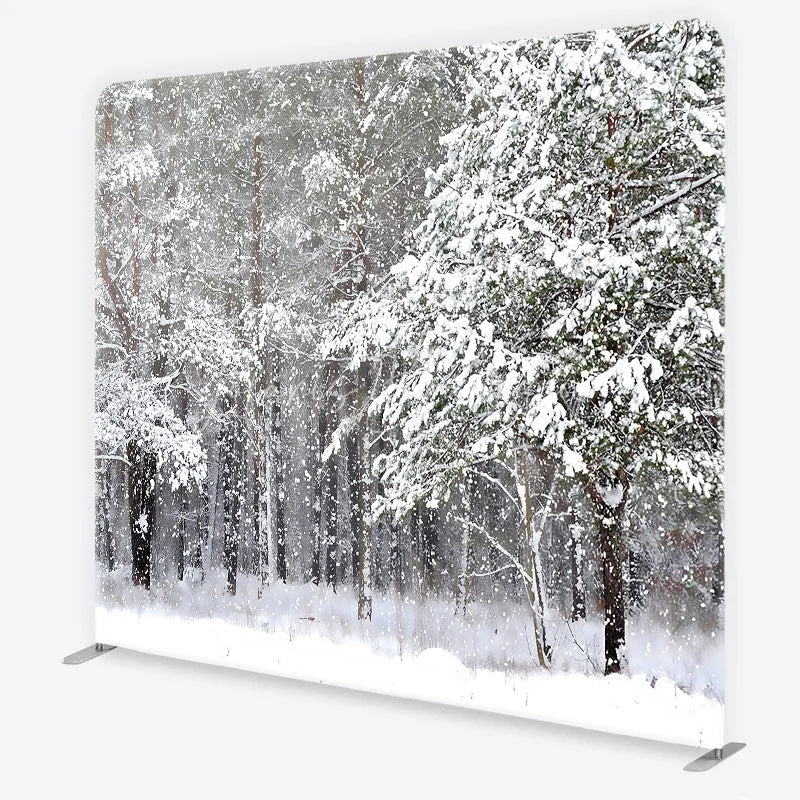 Lofaris White Winter Forest with Falling Snow Square Double-Sided Backdrop Serene Snowy Landscape for Holiday Photography