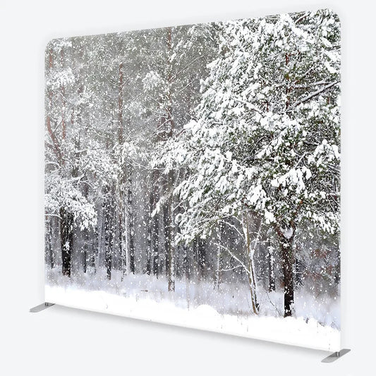 Lofaris White Winter Forest with Falling Snow Square Double-Sided Backdrop Serene Snowy Landscape for Holiday Photography