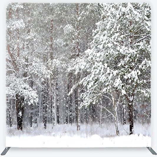 Lofaris White Winter Forest with Falling Snow Square Double-Sided Backdrop Serene Snowy Landscape for Holiday Photography