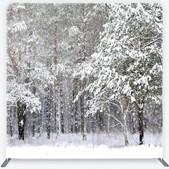 Lofaris White Winter Forest with Falling Snow Square Double-Sided Backdrop Serene Snowy Landscape for Holiday Photography