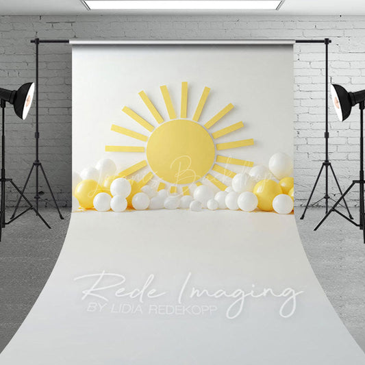 Lofaris White Yellow Sun Balloons Cake Smash Sweep Backdrop